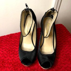 Black Peep Toe Wedge Heels